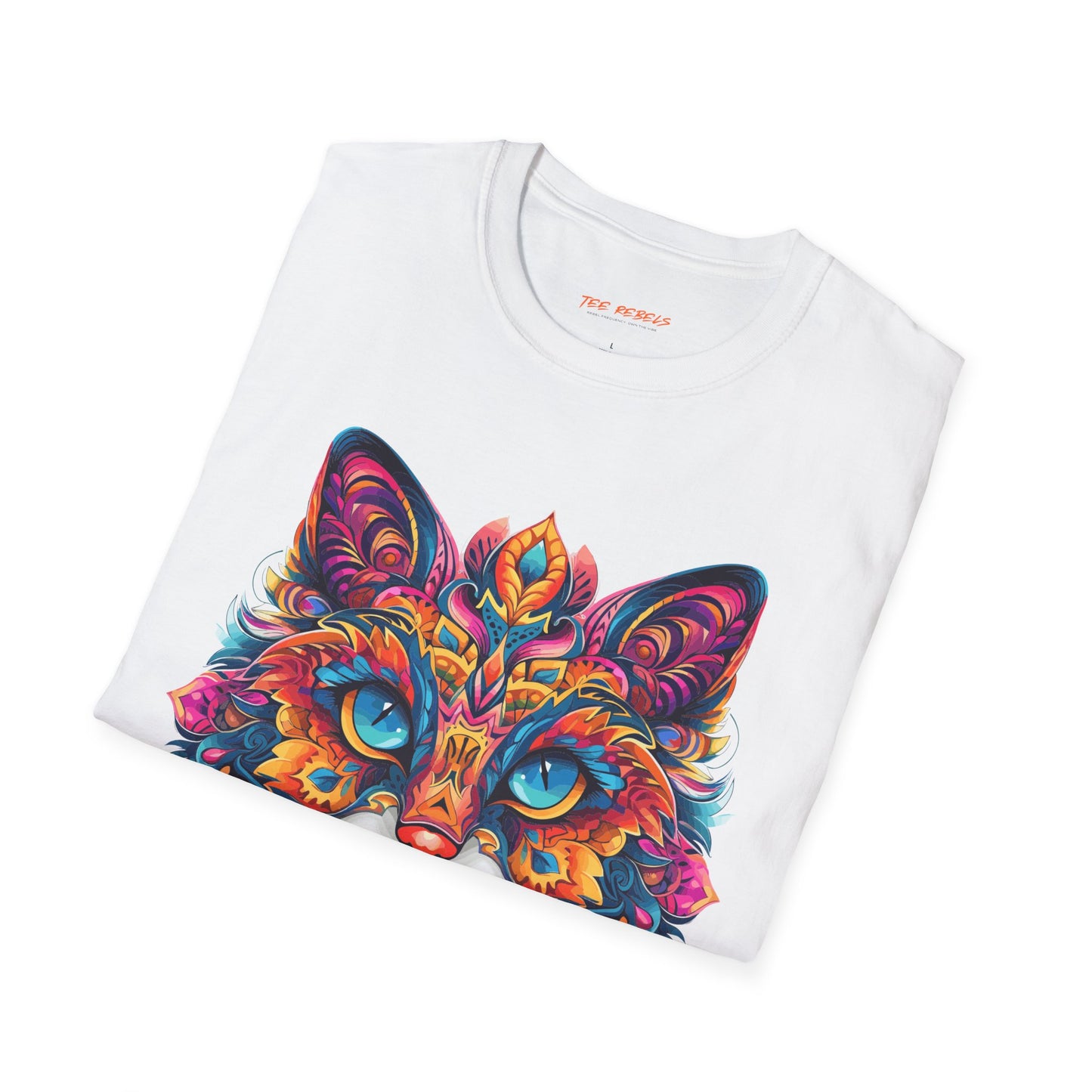 Psychedelic Cat Mandala Unisex Softstyle T-Shirt | Cat Rebel Frequency