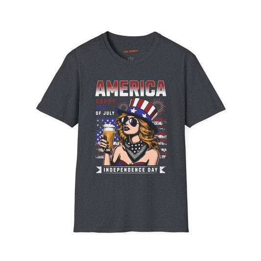 American Blonde Lady Independence Day Unisex Streetwear T-Shirt | America Graphic T-Shirt | Lady Rebel Frequency