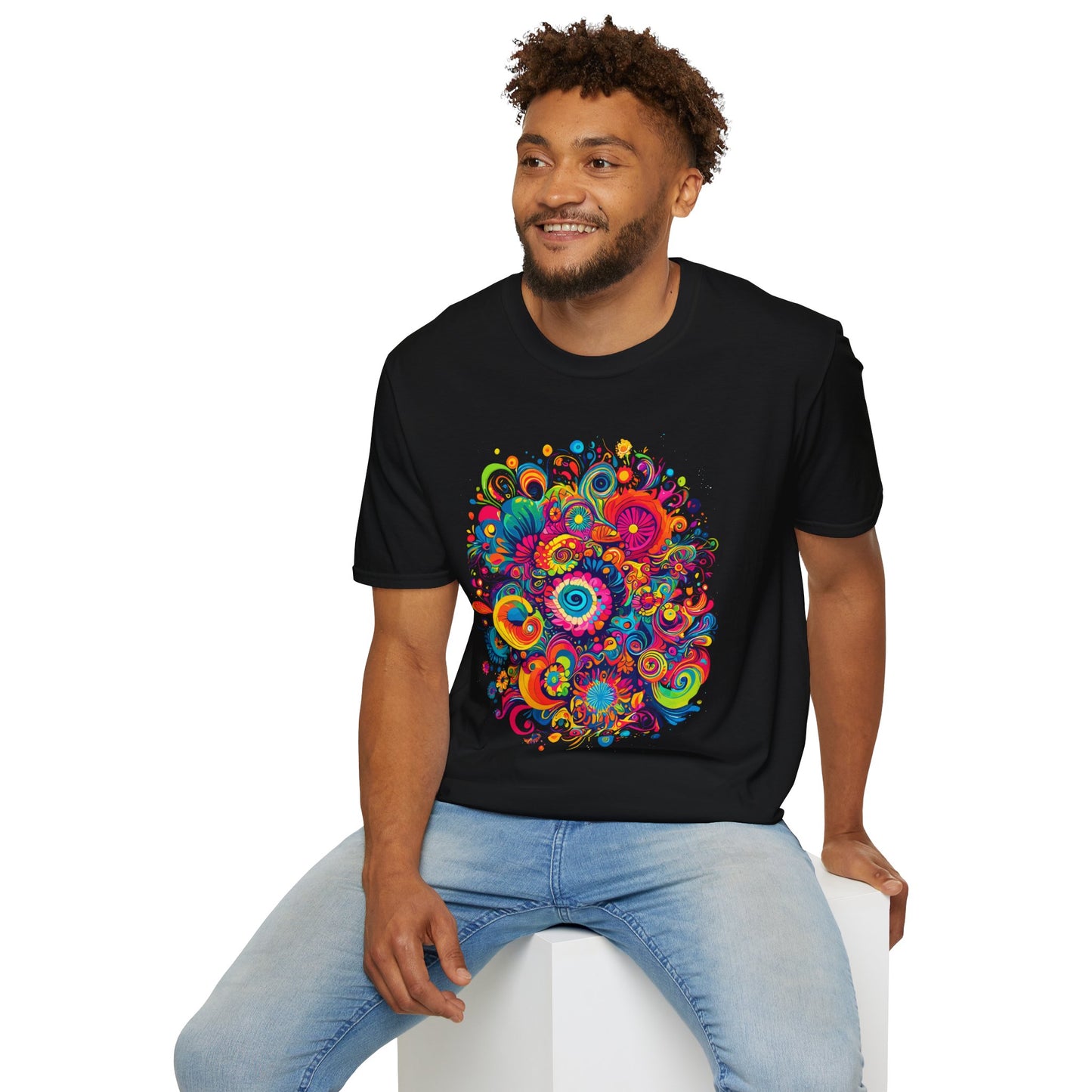 Psychedelic Swirl Unisex Softstyle T-Shirt | Swirl Rebel Frequency