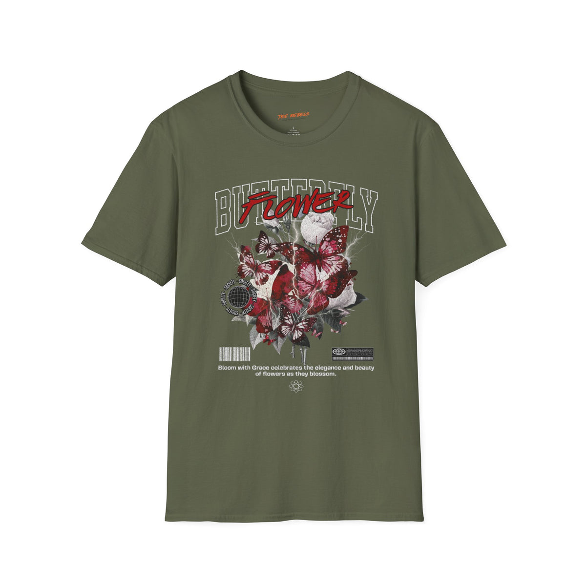 Butterfly Flower — Spread Love Rose Graphic T-Shirt
