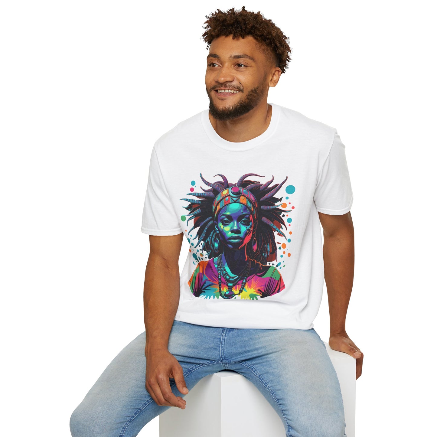 Psychedelic Afrocentric Lady Unisex Softstyle T-Shirt | Afro Rebel Frequency