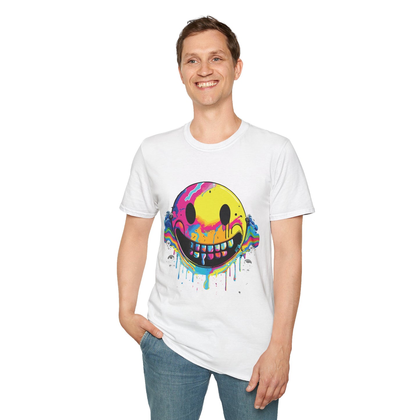 Vibrant Smiley Graphic Unisex Softstyle T-Shirt | Smile Rebel Frequency