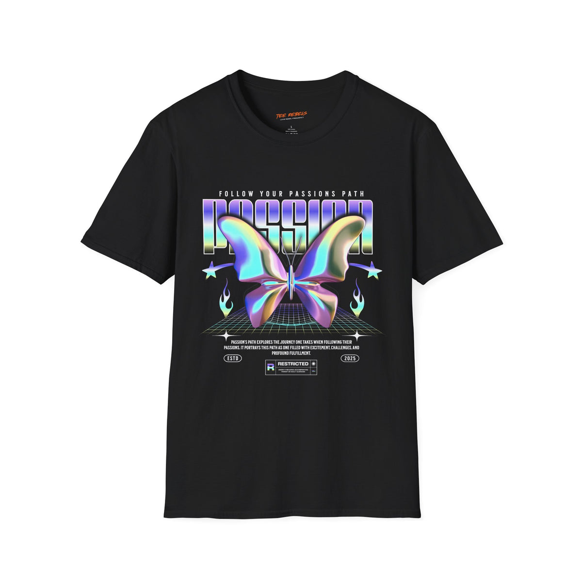Passion Chrome Butterfly Spread Love Rose Graphic T-Shirt