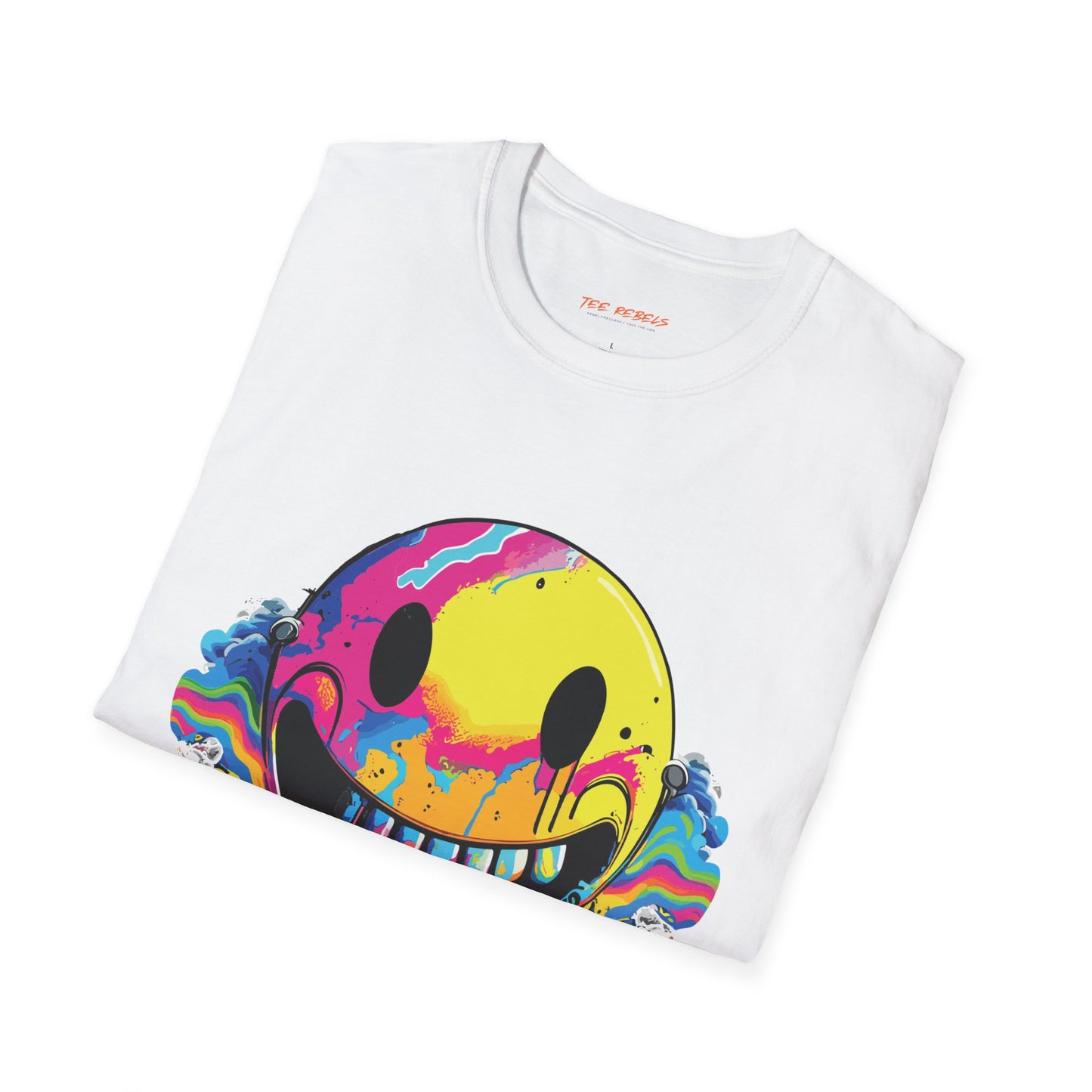 Vibrant Smiley Graphic Unisex Softstyle T-Shirt | Smile Rebel Frequency