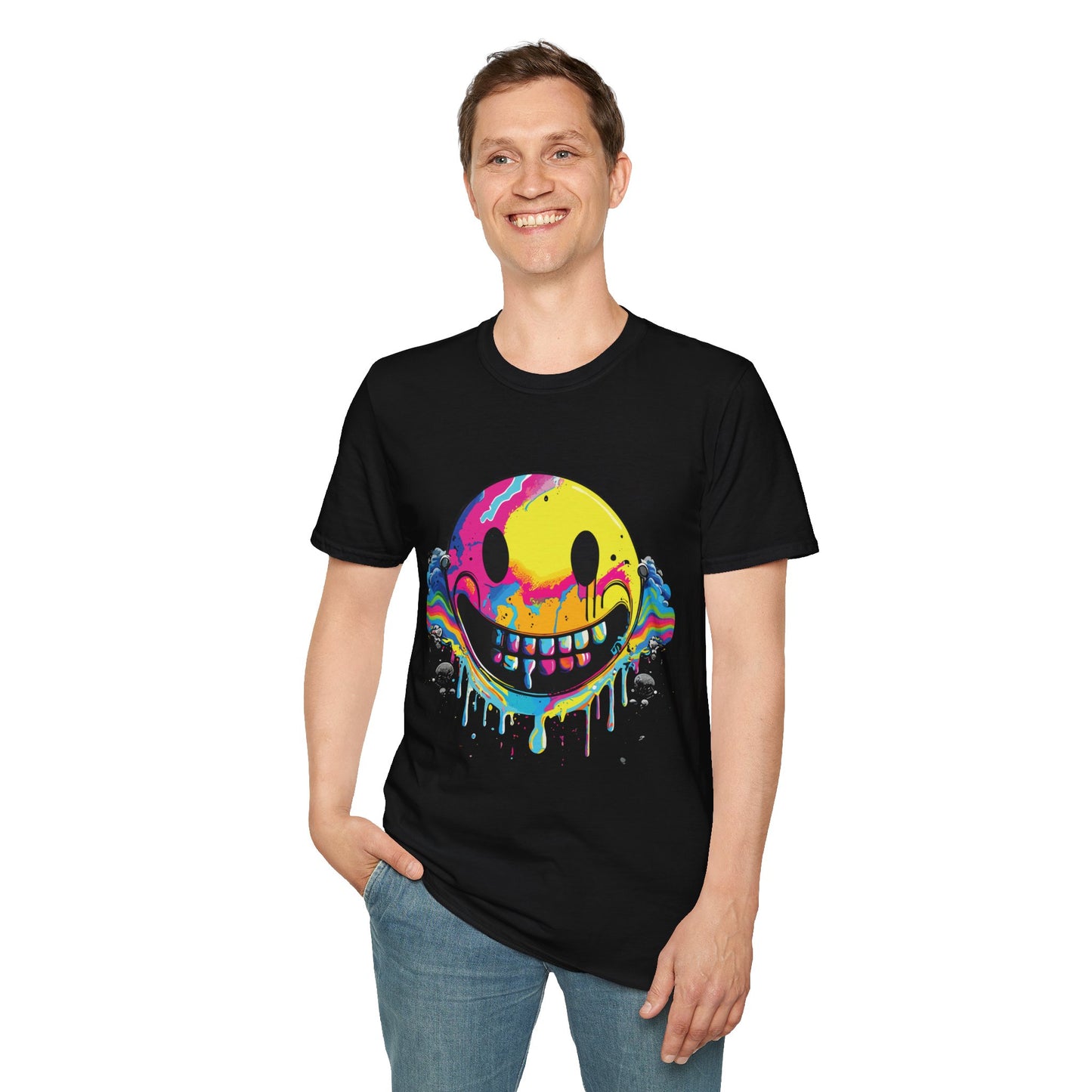 Vibrant Smiley Graphic Unisex Softstyle T-Shirt | Smile Rebel Frequency