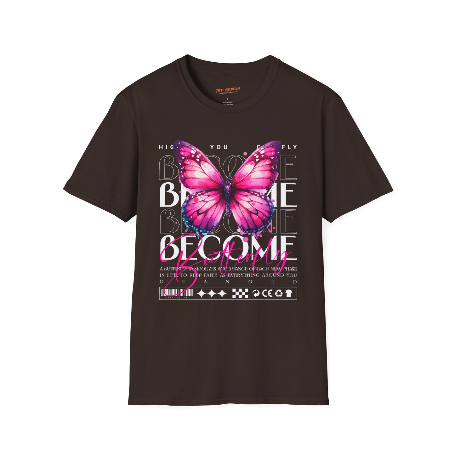 Become Butterfly T-Shirt — Pink Butterfly & "Spread Love" Rose Graphic Tee