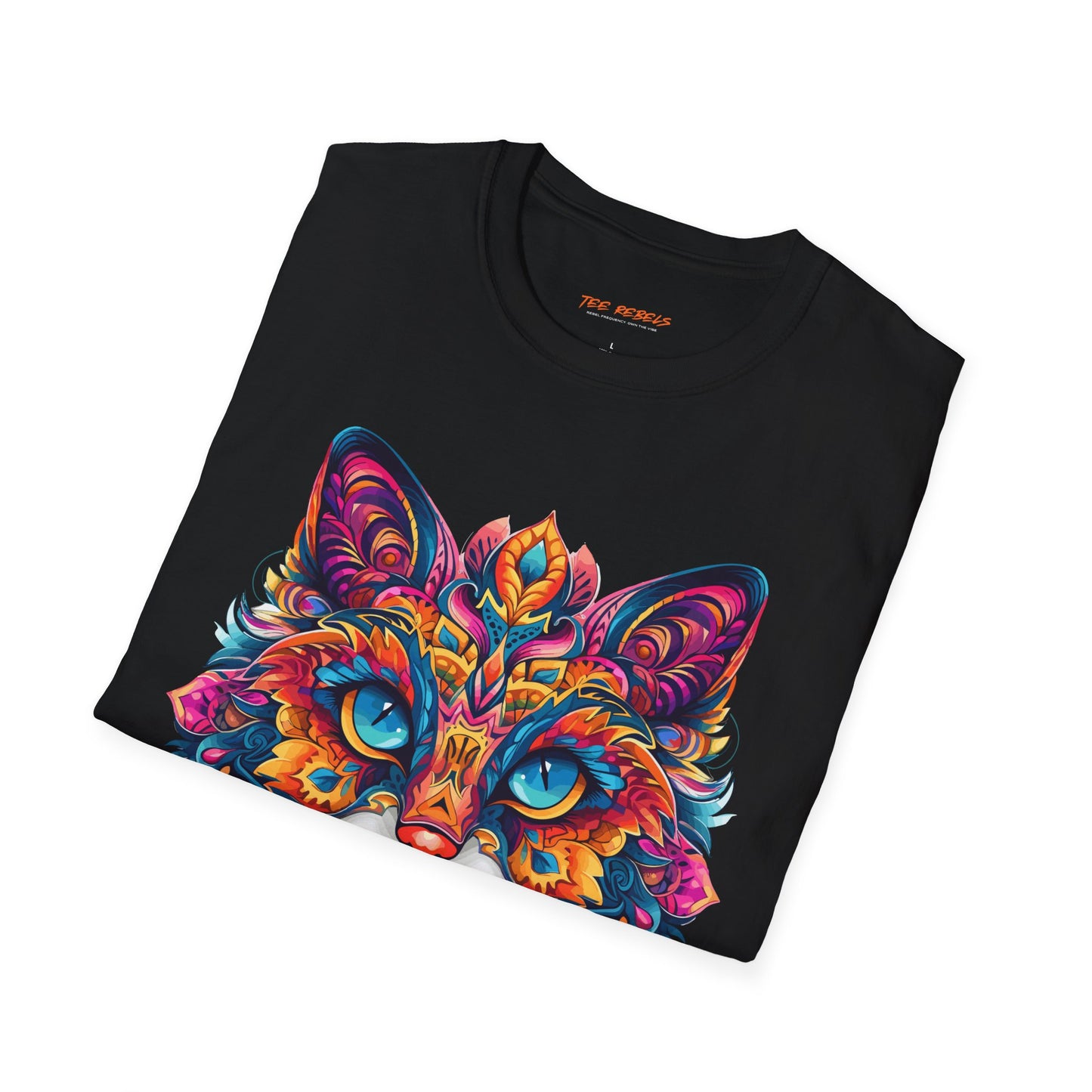 Psychedelic Cat Mandala Unisex Softstyle T-Shirt | Cat Rebel Frequency