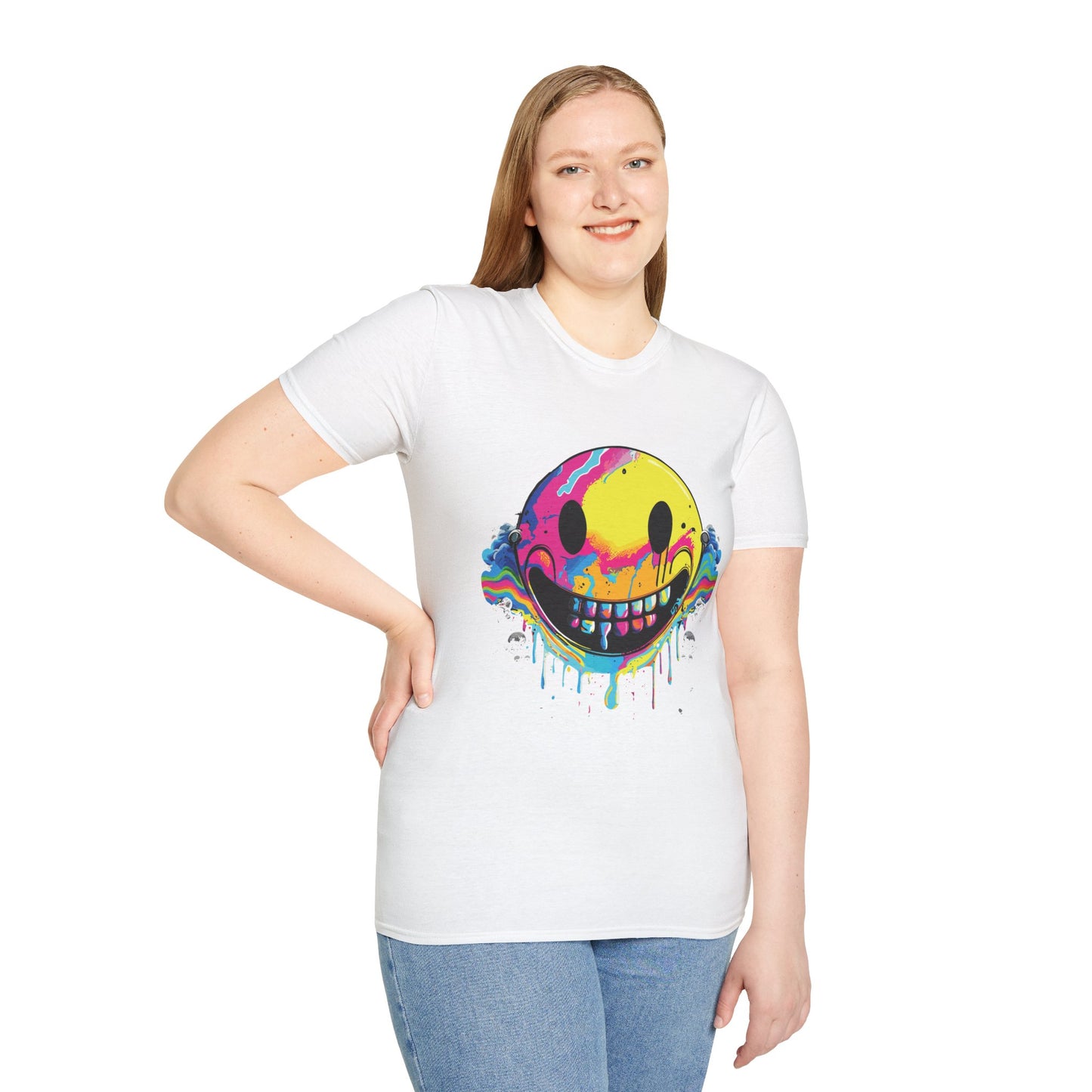 Vibrant Smiley Graphic Unisex Softstyle T-Shirt | Smile Rebel Frequency