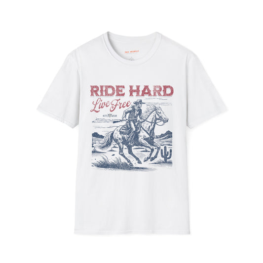 Ride Hard Live Free Unisex Streetwear T-Shirt | American Cowboy Graphic T-Shirt | Cowboy Rebel Frequency