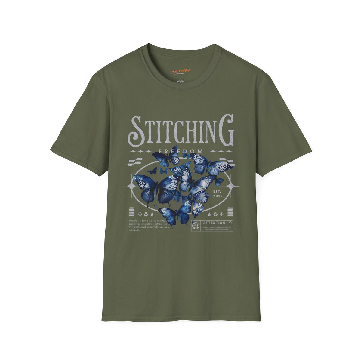 Stitching Butterfly Spread Love Rose Graphic T-Shirt