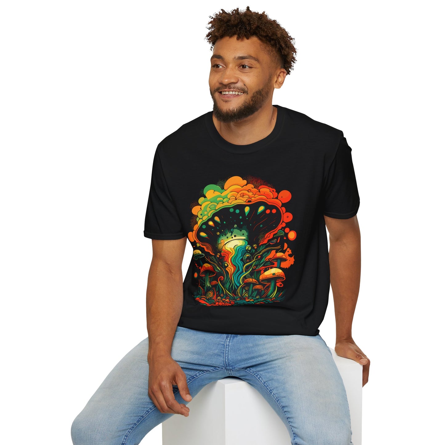 Psychedelic Mushroom Unisex Softstyle T-Shirt | Psychedelic Mush Rebel Frequency